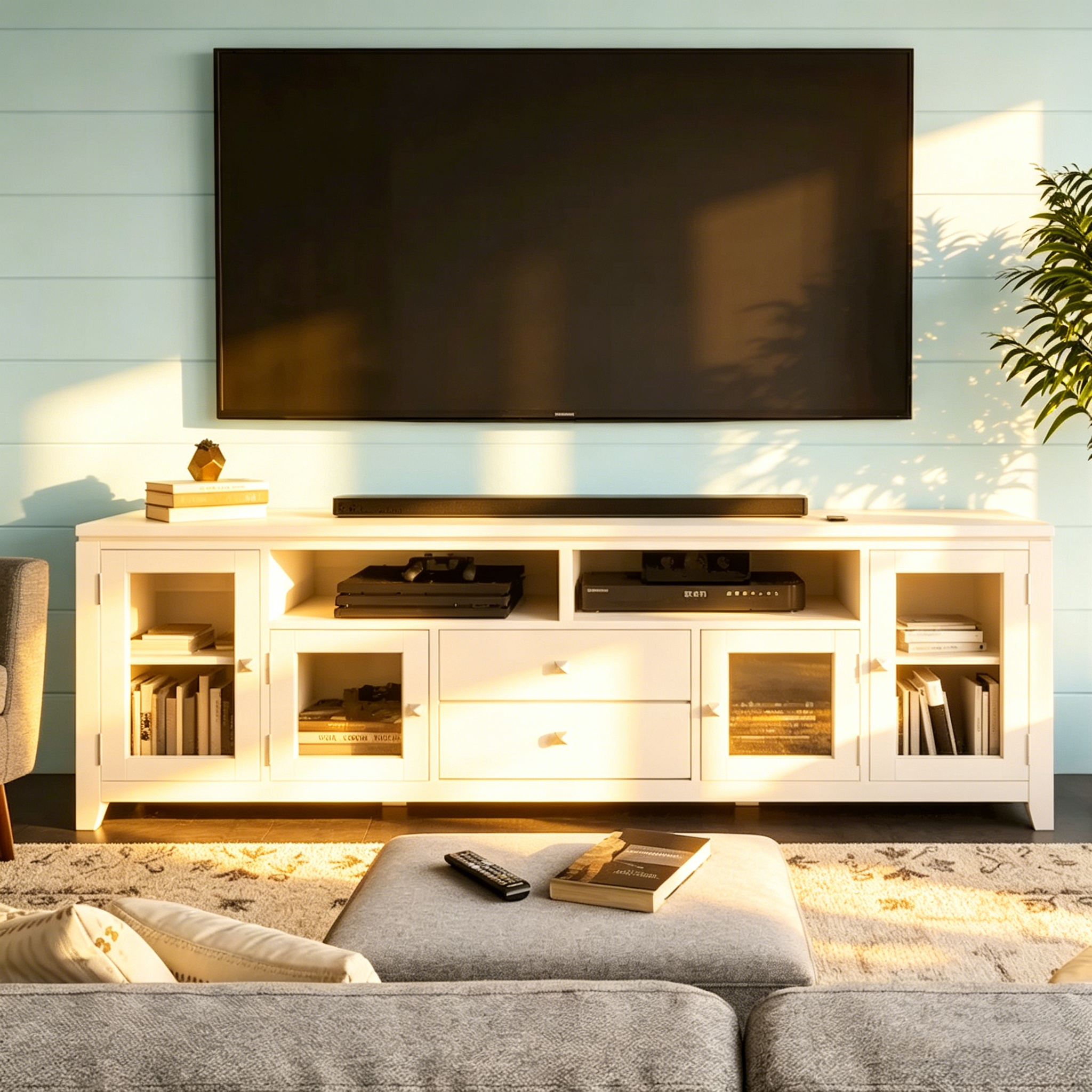 Meuble TV de style moderne en bois massif de 72 pouces de large