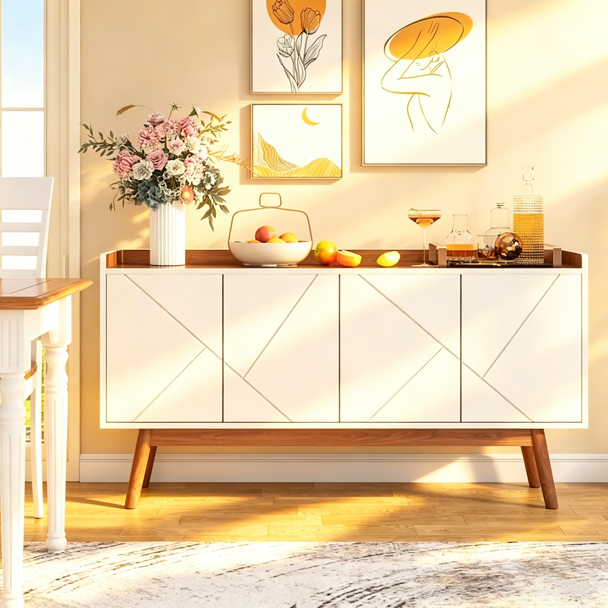 Bahut de cuisine de 55 pouces avec rangement, buffet de bar à café avec portes - N/A