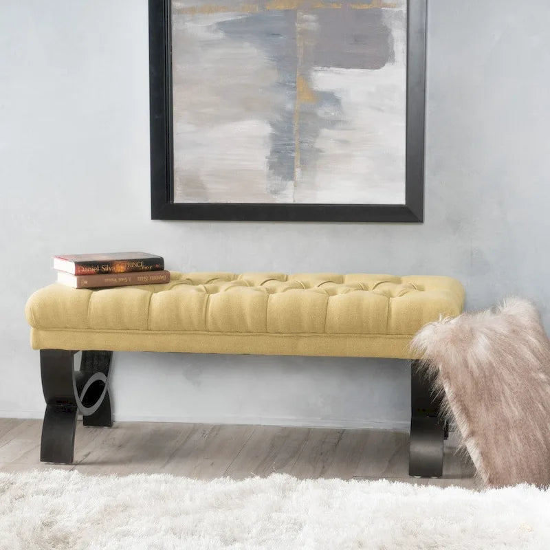 Banc en tissu capitonné — 41,00 (L) x 17,25 (l) x 16,75 (H)