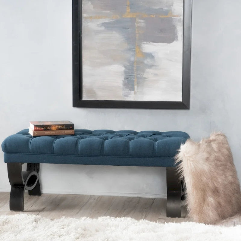 Banc en tissu capitonné — 41,00 (L) x 17,25 (l) x 16,75 (H)