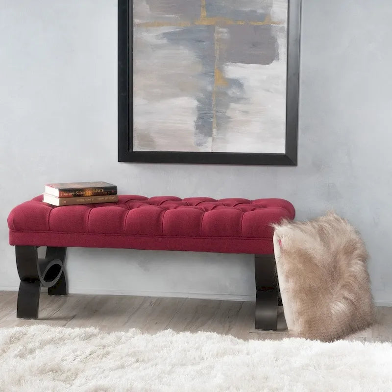 Banc en tissu capitonné — 41,00 (L) x 17,25 (l) x 16,75 (H)