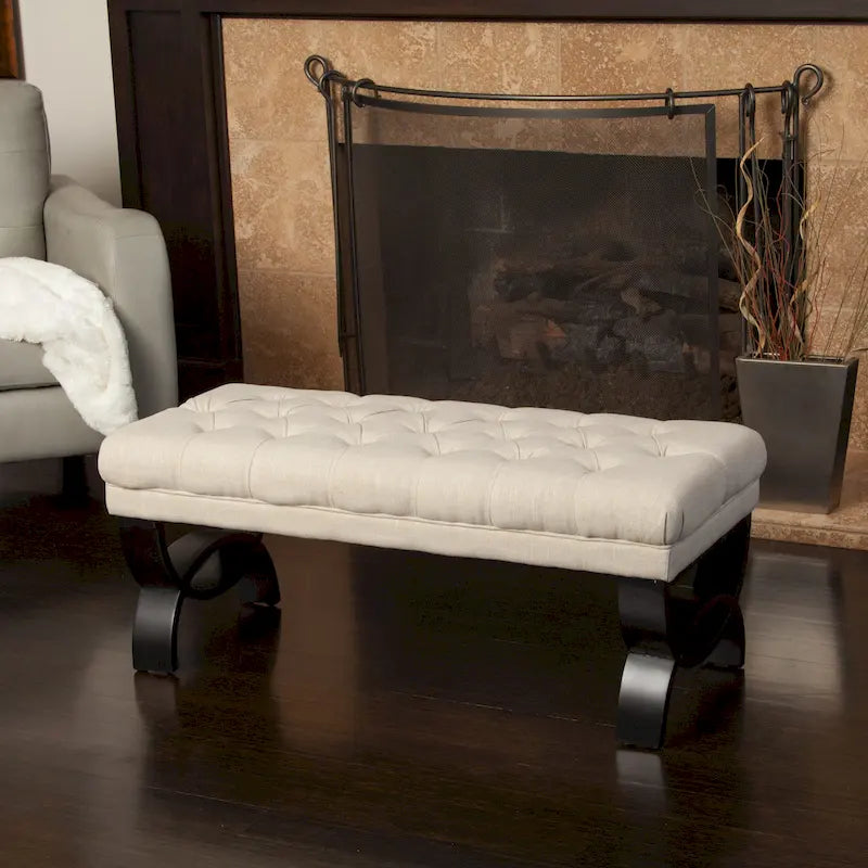 Banc en tissu capitonné — 41,00 (L) x 17,25 (l) x 16,75 (H)