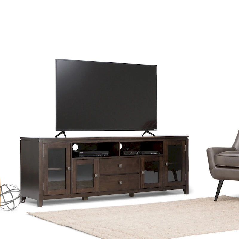 Meuble TV de style moderne en bois massif de 72 pouces de large