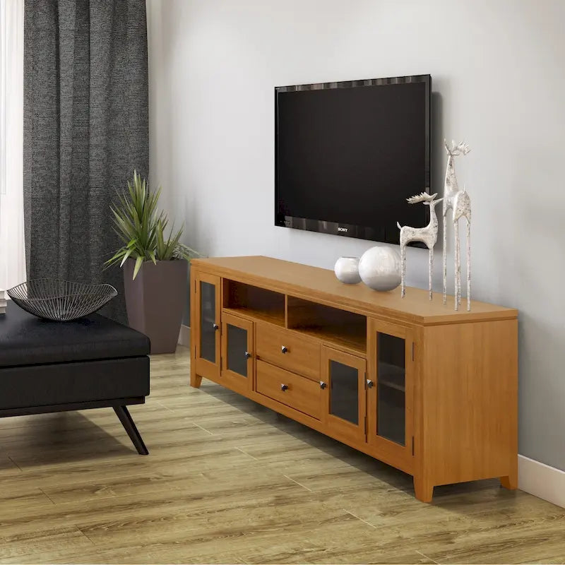 Meuble TV de style moderne en bois massif de 72 pouces de large