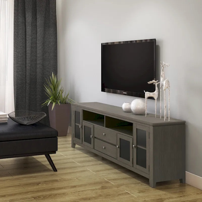 Meuble TV de style moderne en bois massif de 72 pouces de large