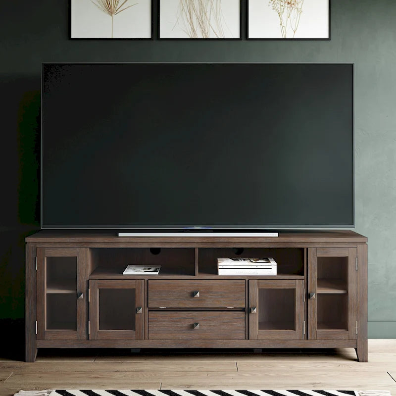 Meuble TV de style moderne en bois massif de 72 pouces de large
