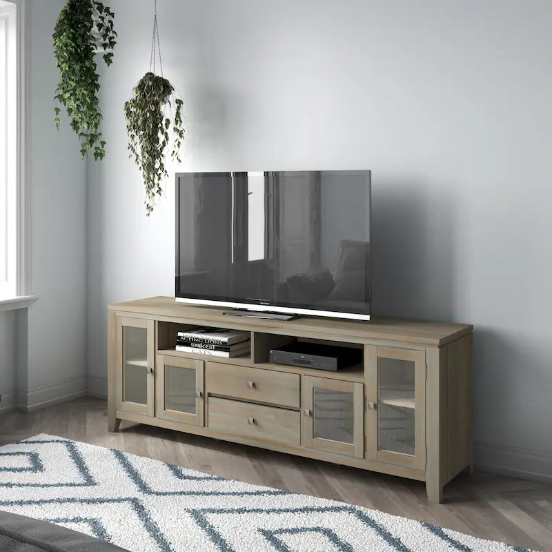 Meuble TV de style moderne en bois massif de 72 pouces de large