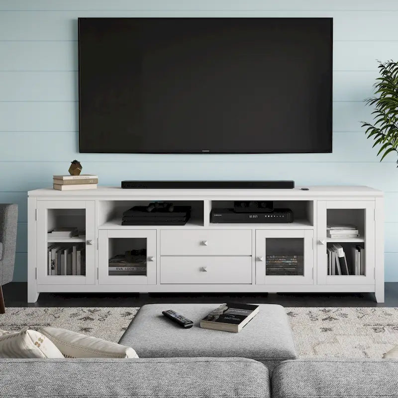 Meuble TV de style moderne en bois massif de 72 pouces de large