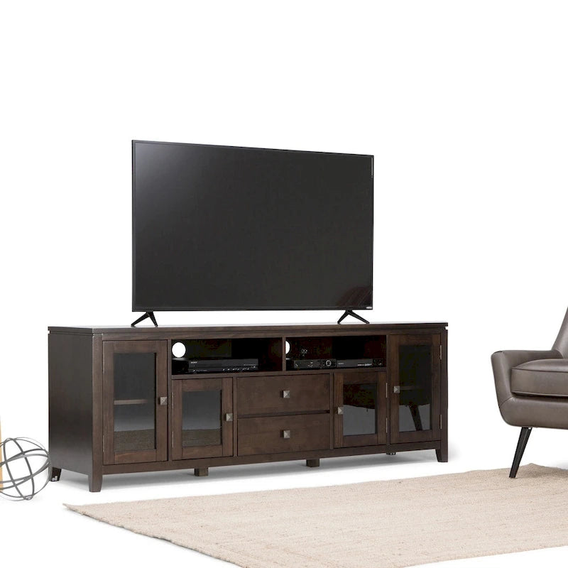 Meuble TV de style moderne en bois massif de 72 pouces de large