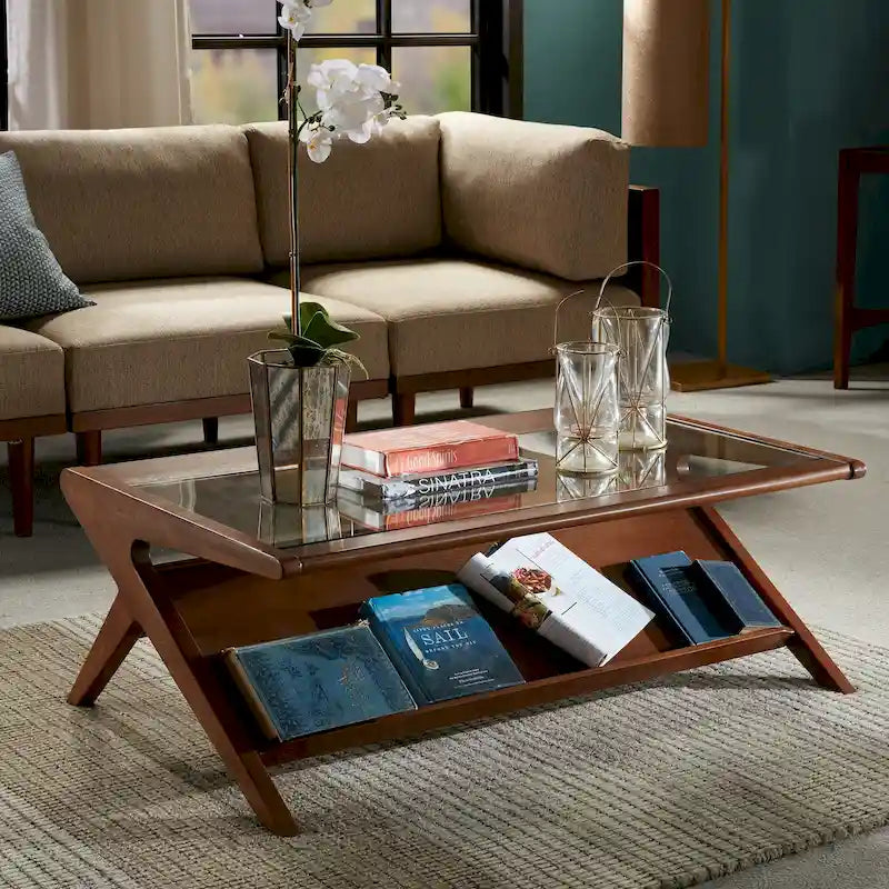 Table basse en bois et verre trempé