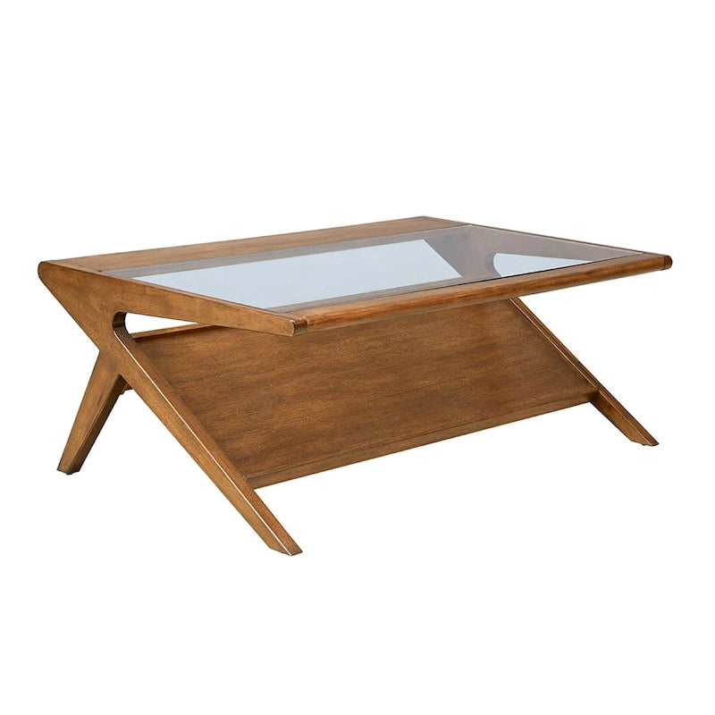 Table basse en bois et verre trempé