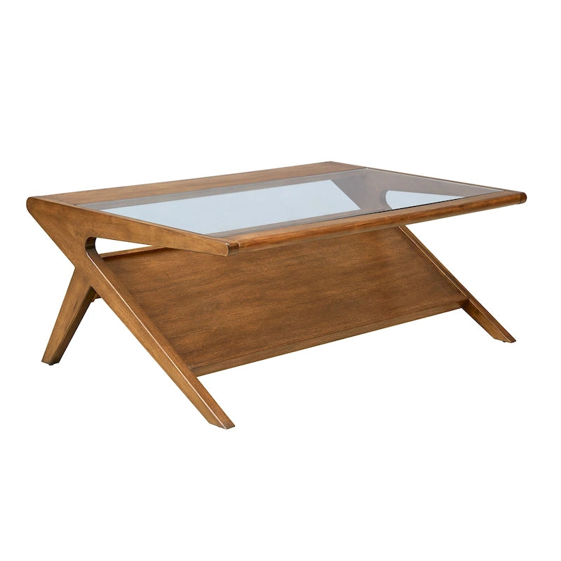 Table basse en bois et verre trempé