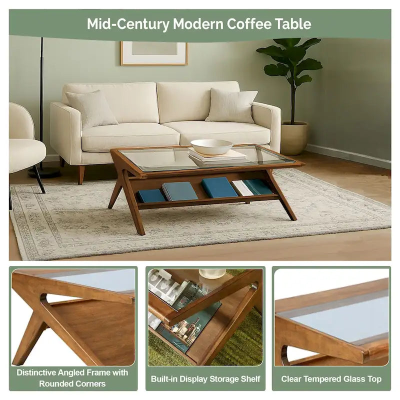 Table basse en bois et verre trempé