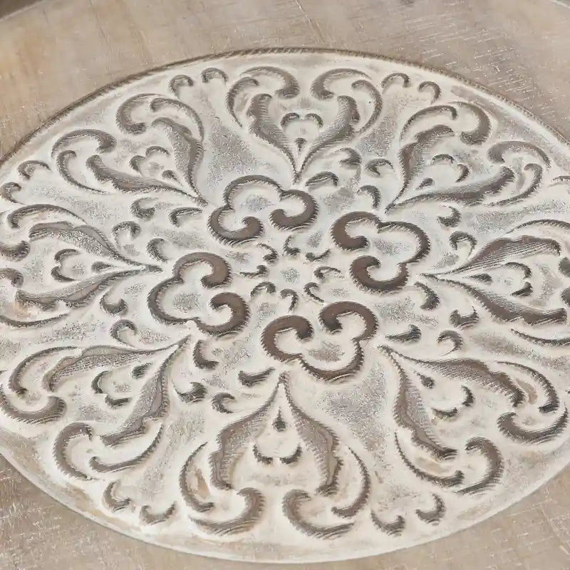 Table d'appoint ronde en bois naturel et vieilli (avec rangement)