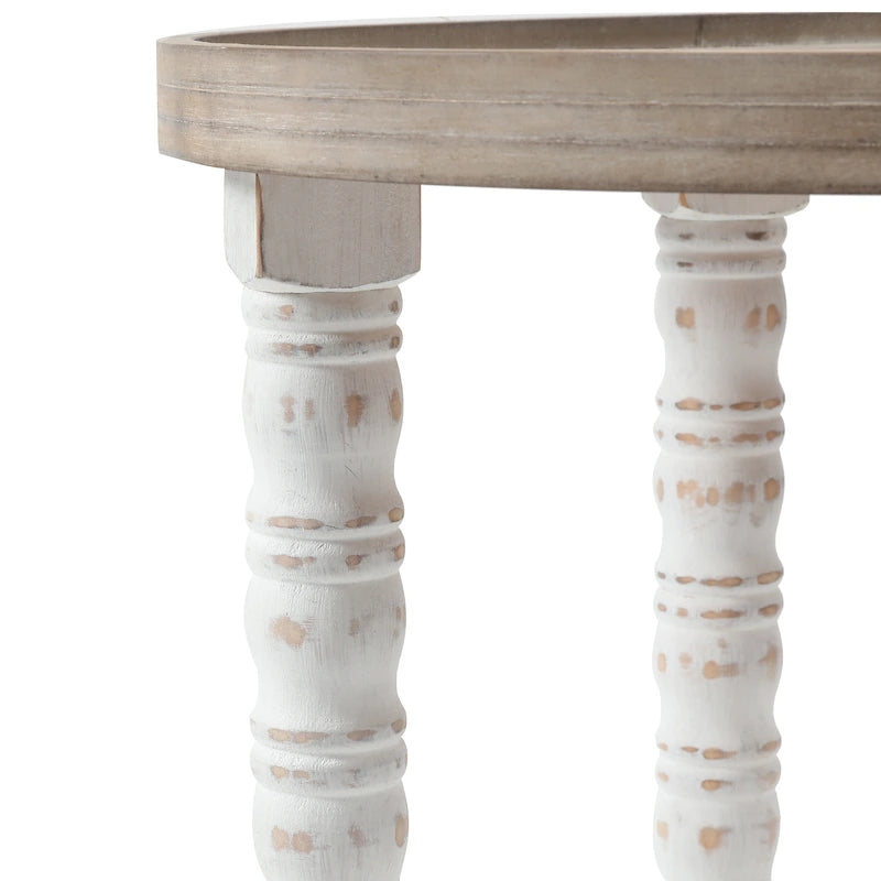 Table d'appoint ronde en bois naturel et vieilli (avec rangement)