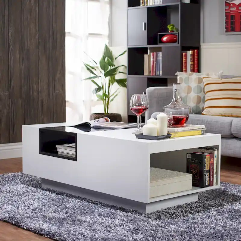 Table basse à trois niveaux de 119 cm de style moderne et de couleur blanche