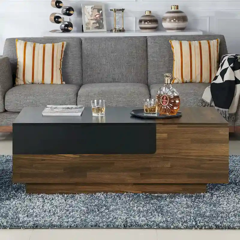 Table basse transitionnelle brune de 47 pouces avec plateau coulissant à couche unique