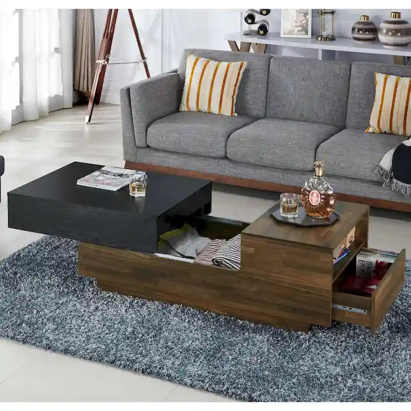 Table basse transitionnelle brune de 47 pouces avec plateau coulissant à couche unique