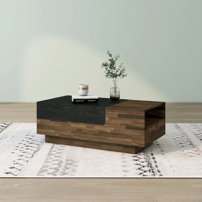 Table basse transitionnelle brune de 47 pouces avec plateau coulissant à couche unique