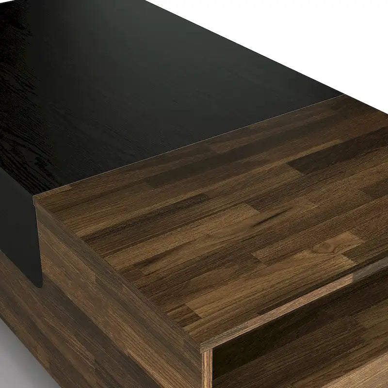 Table basse transitionnelle brune de 47 pouces avec plateau coulissant à couche unique