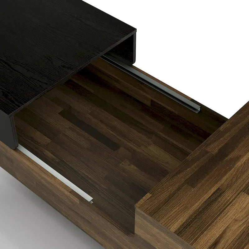 Table basse transitionnelle brune de 47 pouces avec plateau coulissant à couche unique