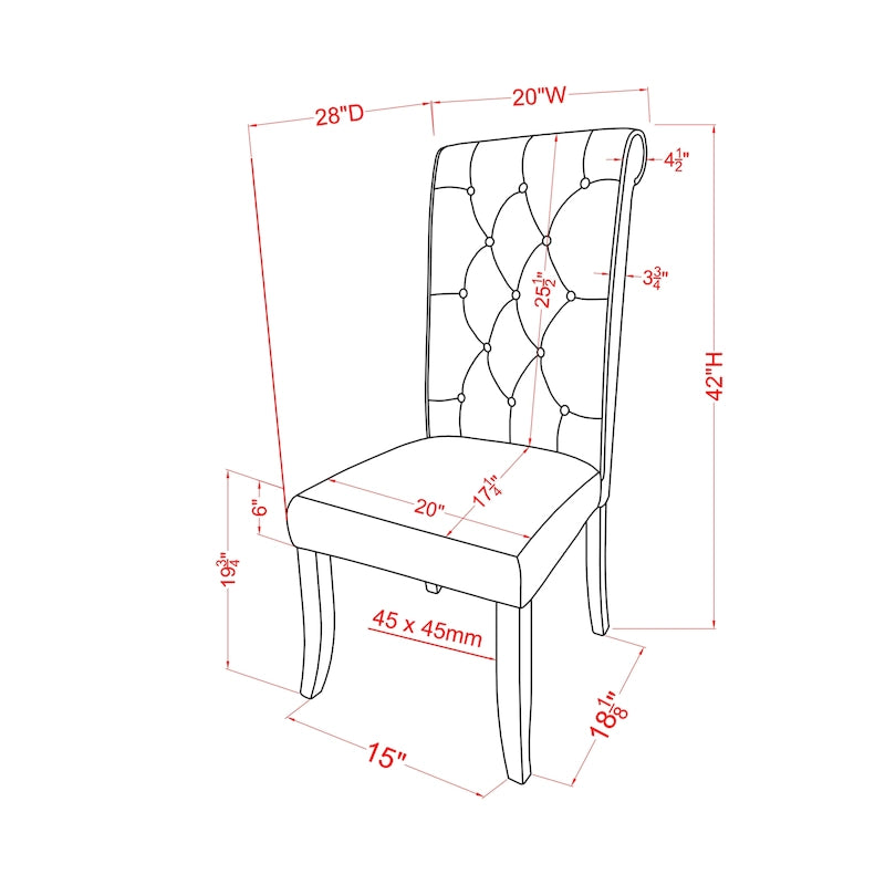 Chaises de salle à manger capitonnées en tissu de style ferme de campagne (lot de 2)