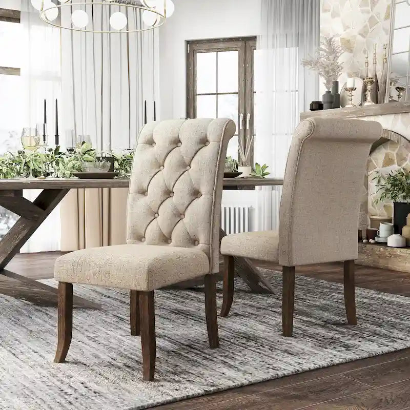 Chaises de salle à manger capitonnées en tissu de style ferme de campagne (lot de 2)