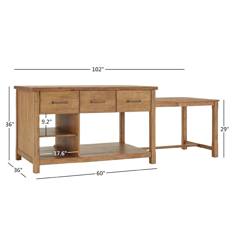 Îlot de cuisine extensible au style vieilli