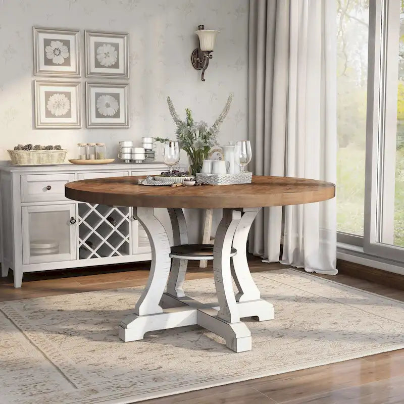 Table à manger ronde en bois massif de 54 pouces