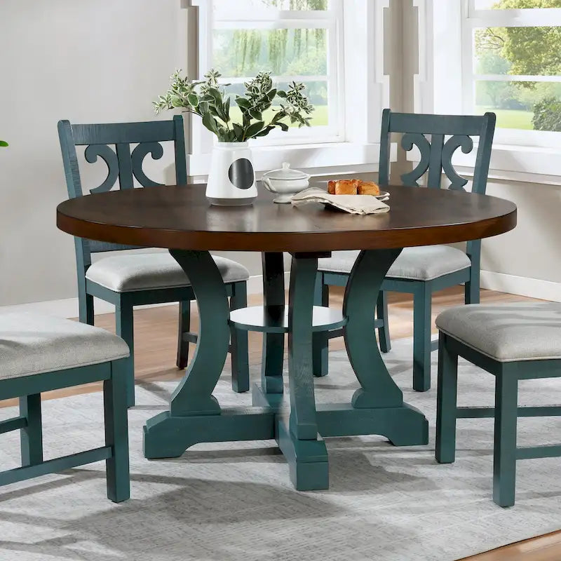 Table à manger ronde en bois massif de 54 pouces