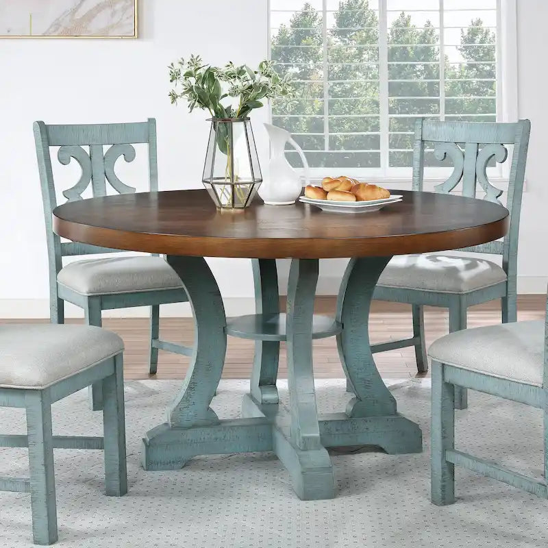 Table à manger ronde en bois massif de 54 pouces