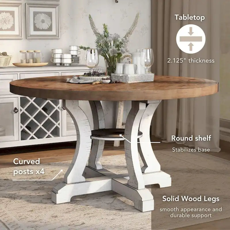 Table à manger ronde en bois massif de 54 pouces