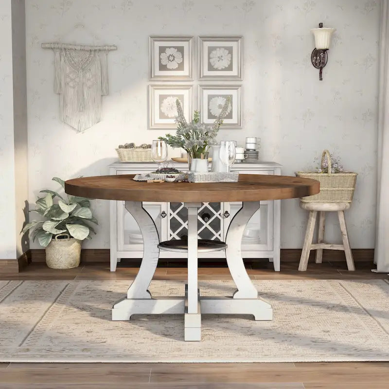 Table à manger ronde en bois massif de 54 pouces