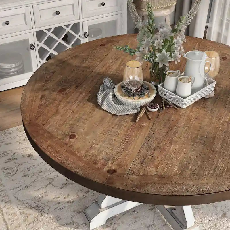 Table à manger ronde en bois massif de 54 pouces