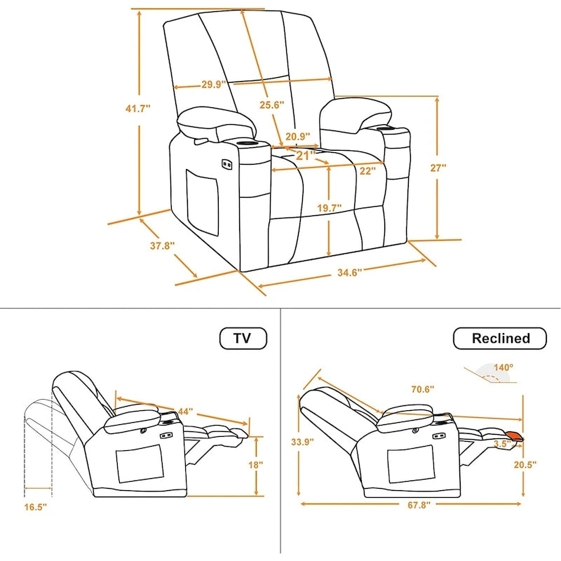 Fauteuil inclinable électrique massant et chauffant