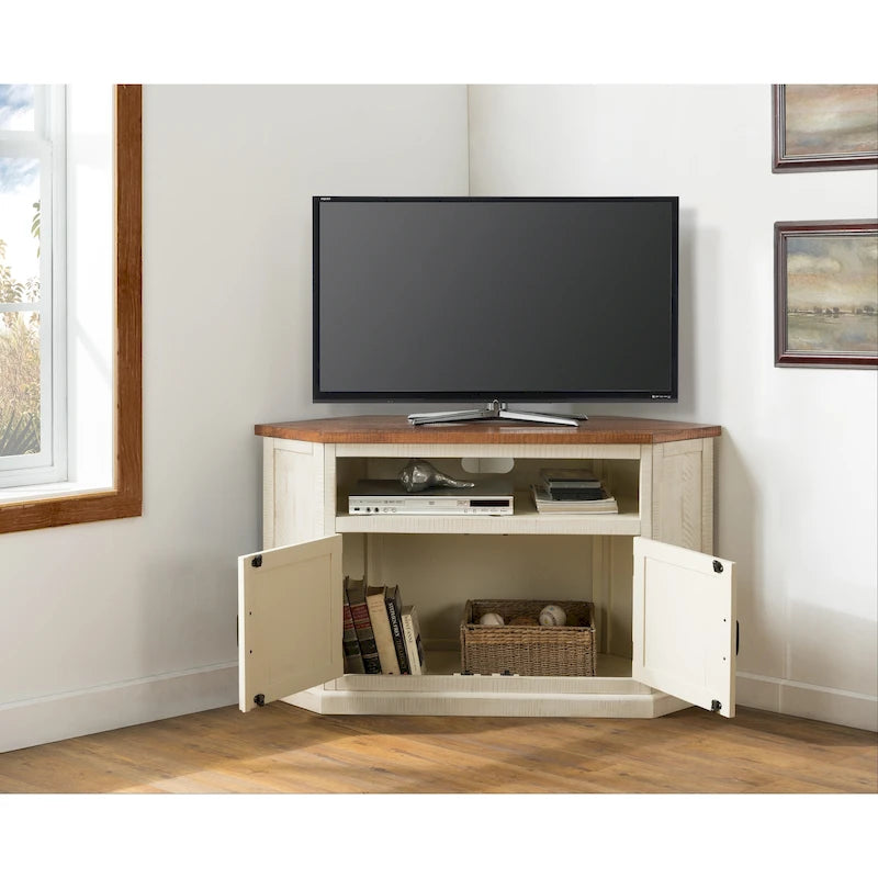 Meuble TV d'angle en bois massif de 50 pouces
