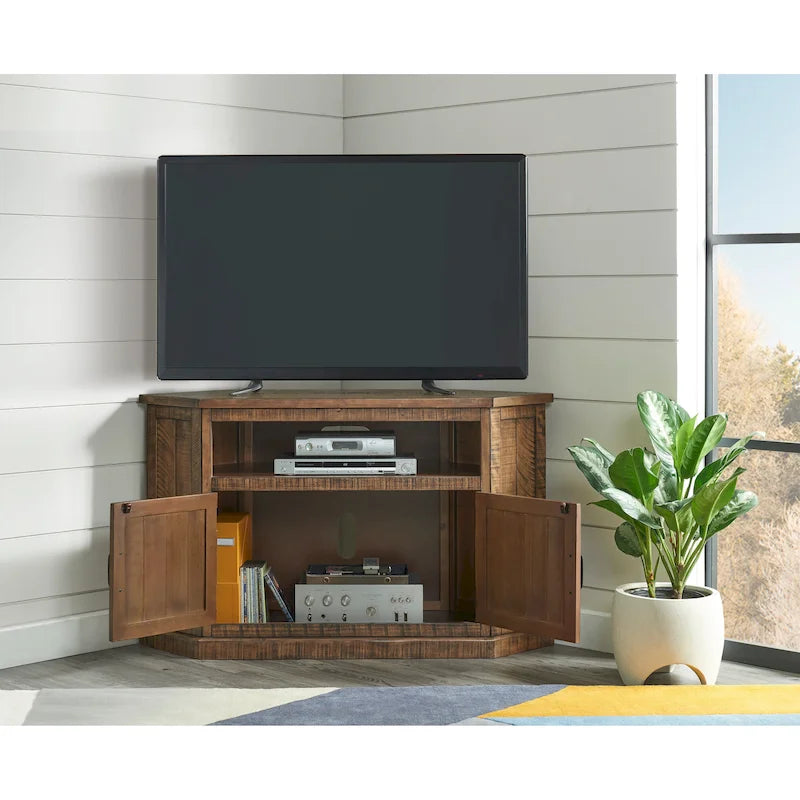 Meuble TV d'angle en bois massif de 50 pouces