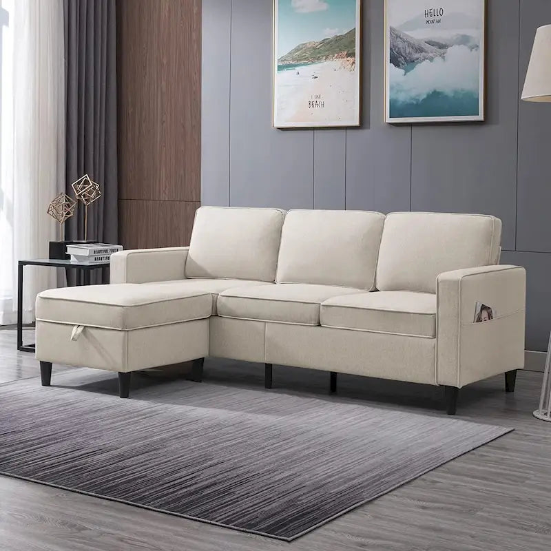 Canapé d'angle moderne rembourré 3 places de 78 pouces avec ottoman
