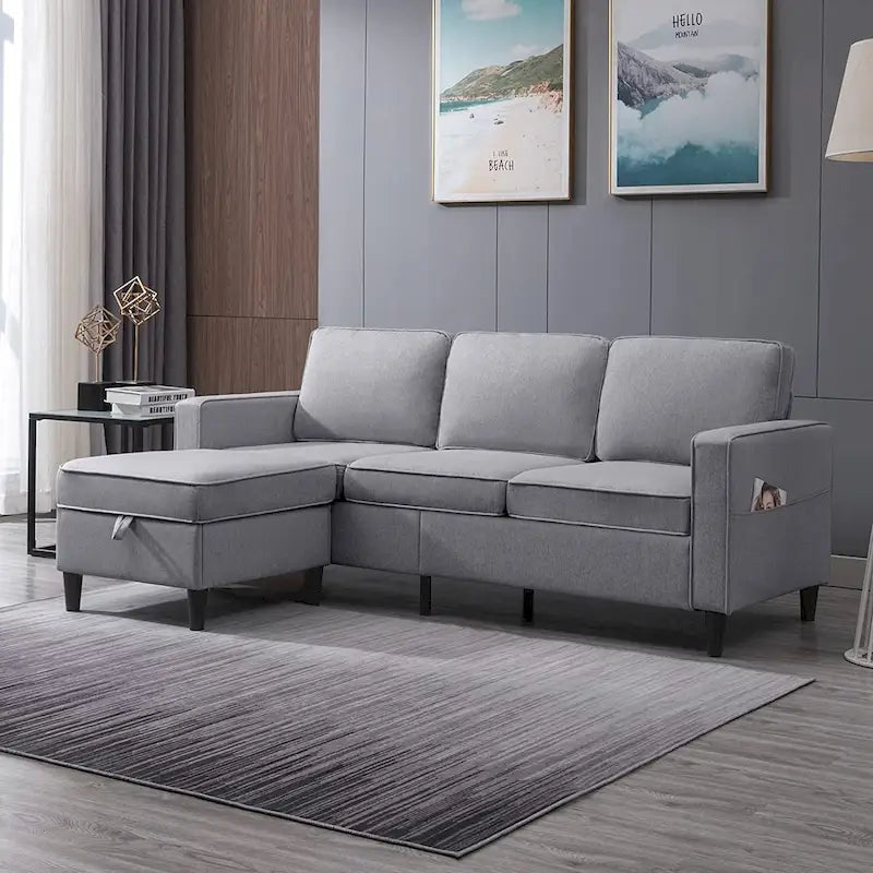 Canapé d'angle moderne rembourré 3 places de 78 pouces avec ottoman