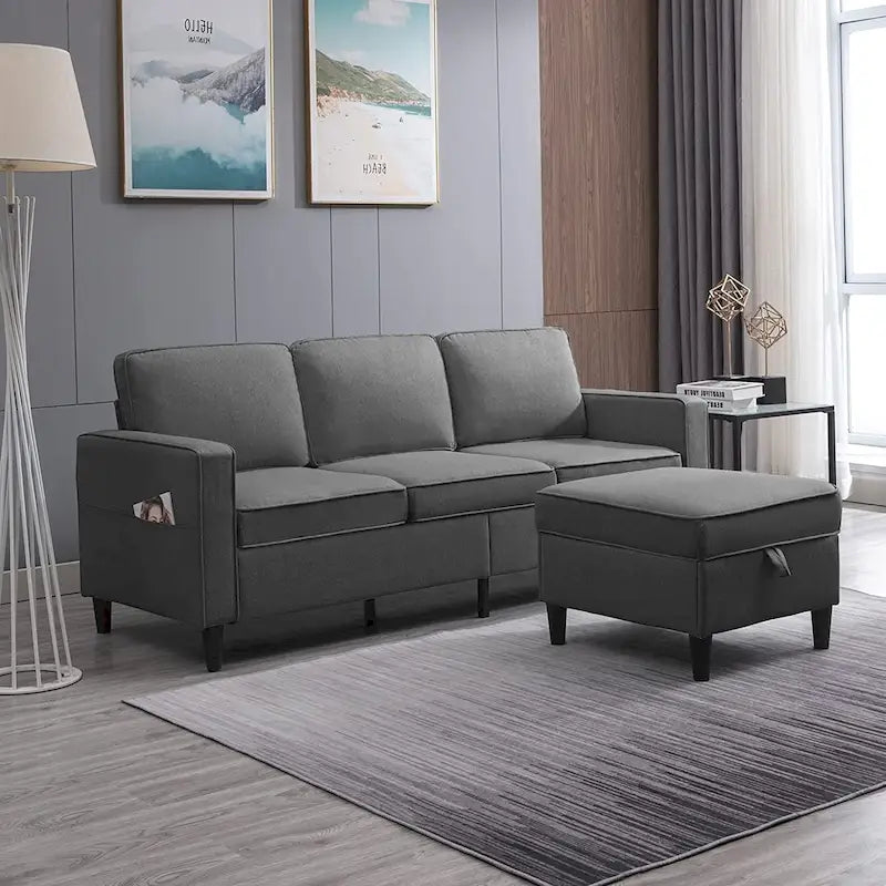 Canapé d'angle moderne rembourré 3 places de 78 pouces avec ottoman