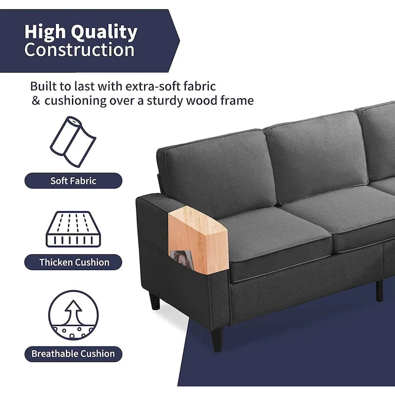 Canapé d'angle moderne rembourré 3 places de 78 pouces avec ottoman