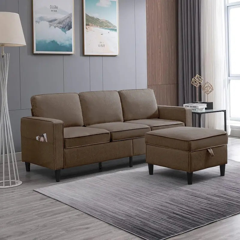 Canapé d'angle moderne rembourré 3 places de 78 pouces avec ottoman
