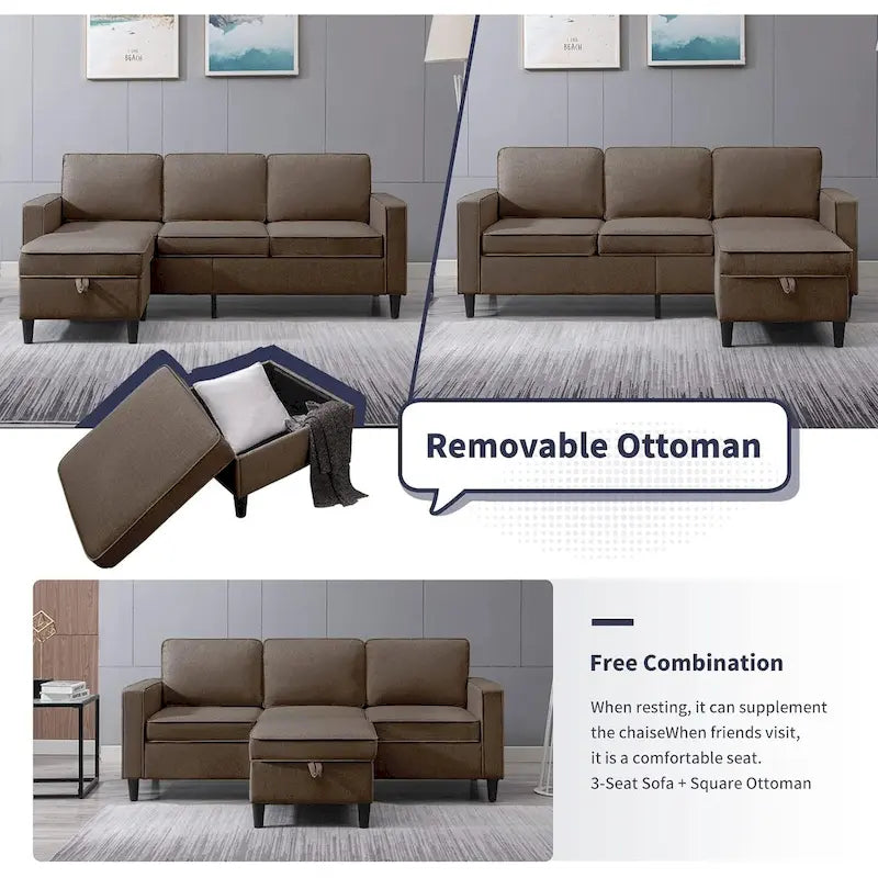 Canapé d'angle moderne rembourré 3 places de 78 pouces avec ottoman