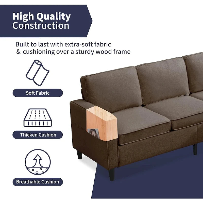 Canapé d'angle moderne rembourré 3 places de 78 pouces avec ottoman