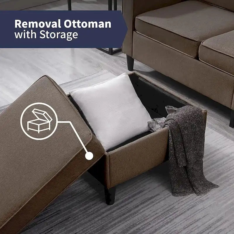 Canapé d'angle moderne rembourré 3 places de 78 pouces avec ottoman