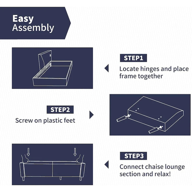 Canapé d'angle moderne rembourré 3 places de 78 pouces avec ottoman