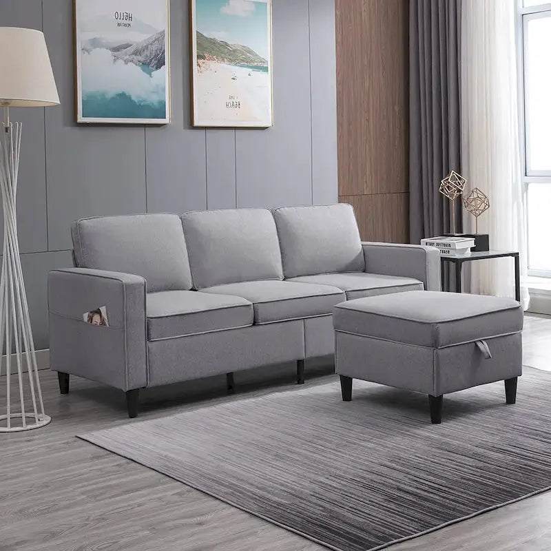 Canapé d'angle moderne rembourré 3 places de 78 pouces avec ottoman