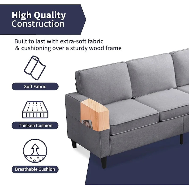 Canapé d'angle moderne rembourré 3 places de 78 pouces avec ottoman