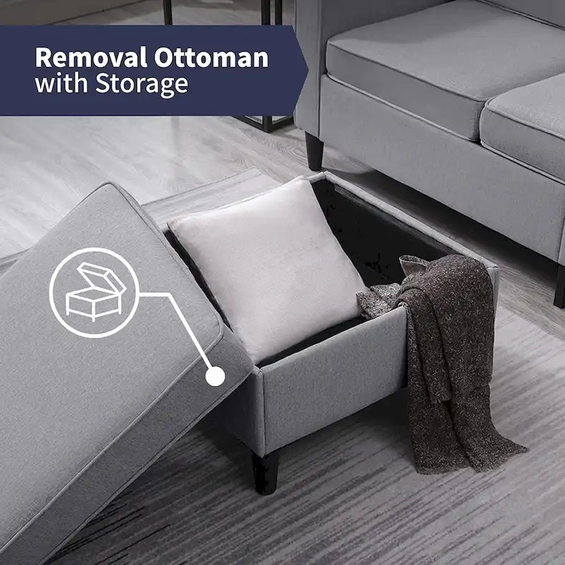 Canapé d'angle moderne rembourré 3 places de 78 pouces avec ottoman
