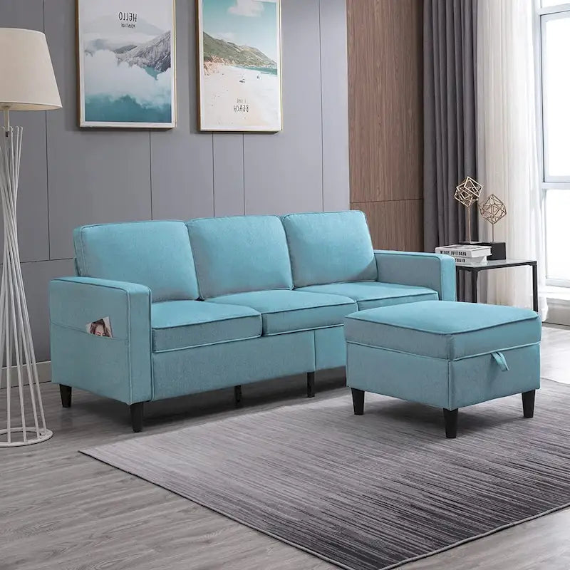 Canapé d'angle moderne rembourré 3 places de 78 pouces avec ottoman